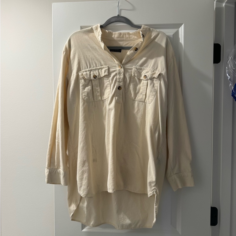 Zara off white button up corduroy shirt